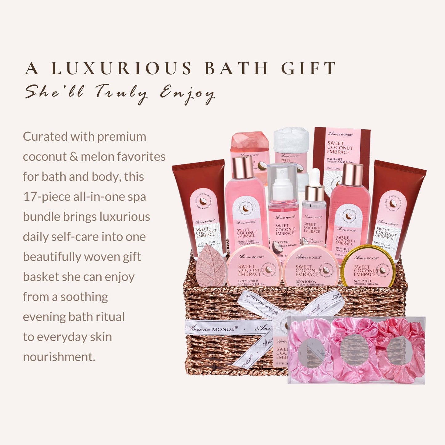 Luxury Spa Gift Basket • Self-Care Bath Set • Gifts for Mom, Wife, Girlfriend, Sister & Grandma