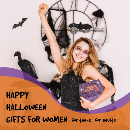 Halloween Boo Basket Gift Set for Women – 16 oz Purple Glass Cup & 6-Piece Halloween Gift Set