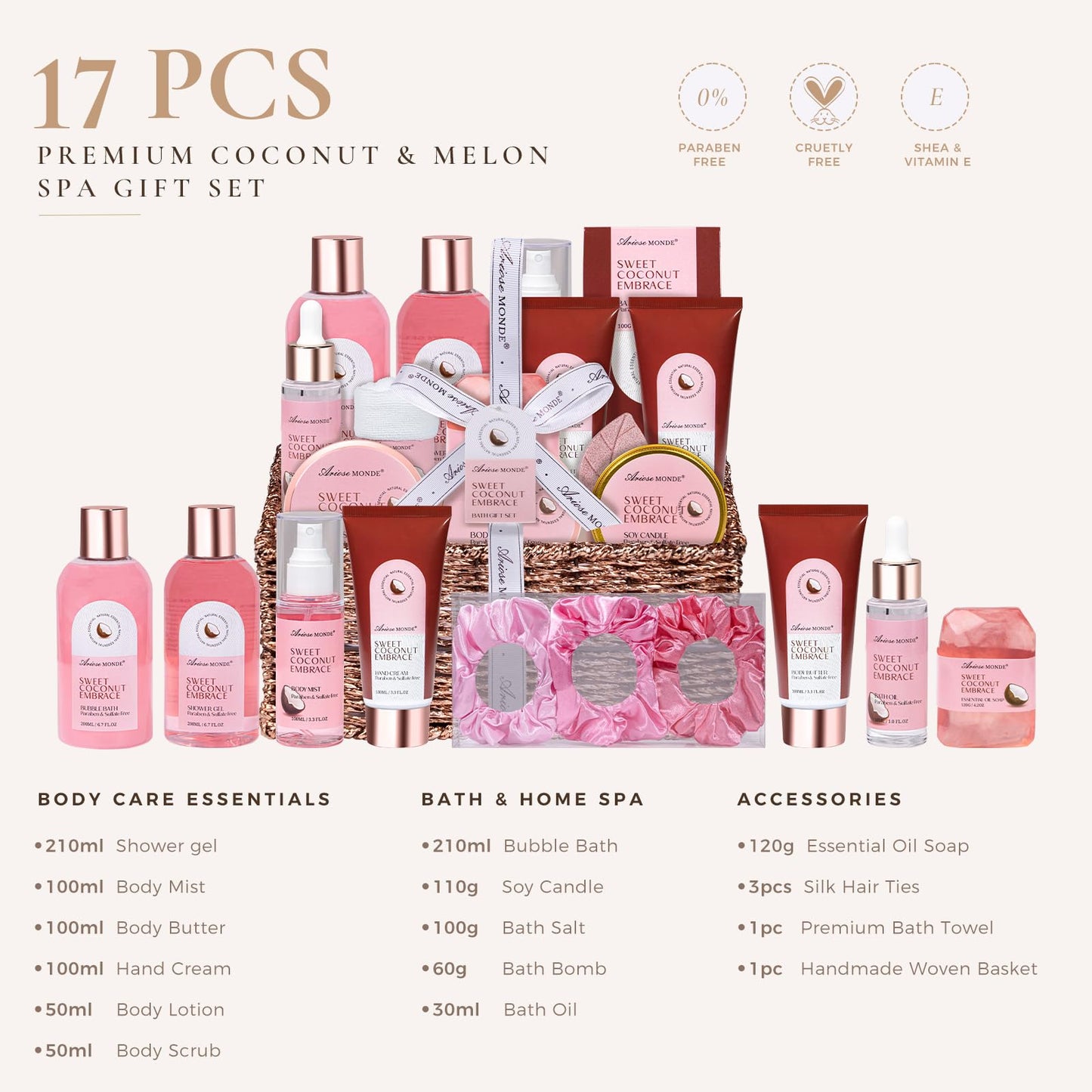 Luxury Spa Gift Basket • Self-Care Bath Set • Gifts for Mom, Wife, Girlfriend, Sister & Grandma