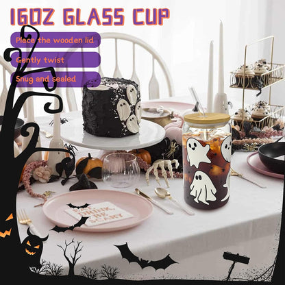 Halloween Boo Basket Gift Set for Women – 16 oz Purple Glass Cup & 6-Piece Halloween Gift Set