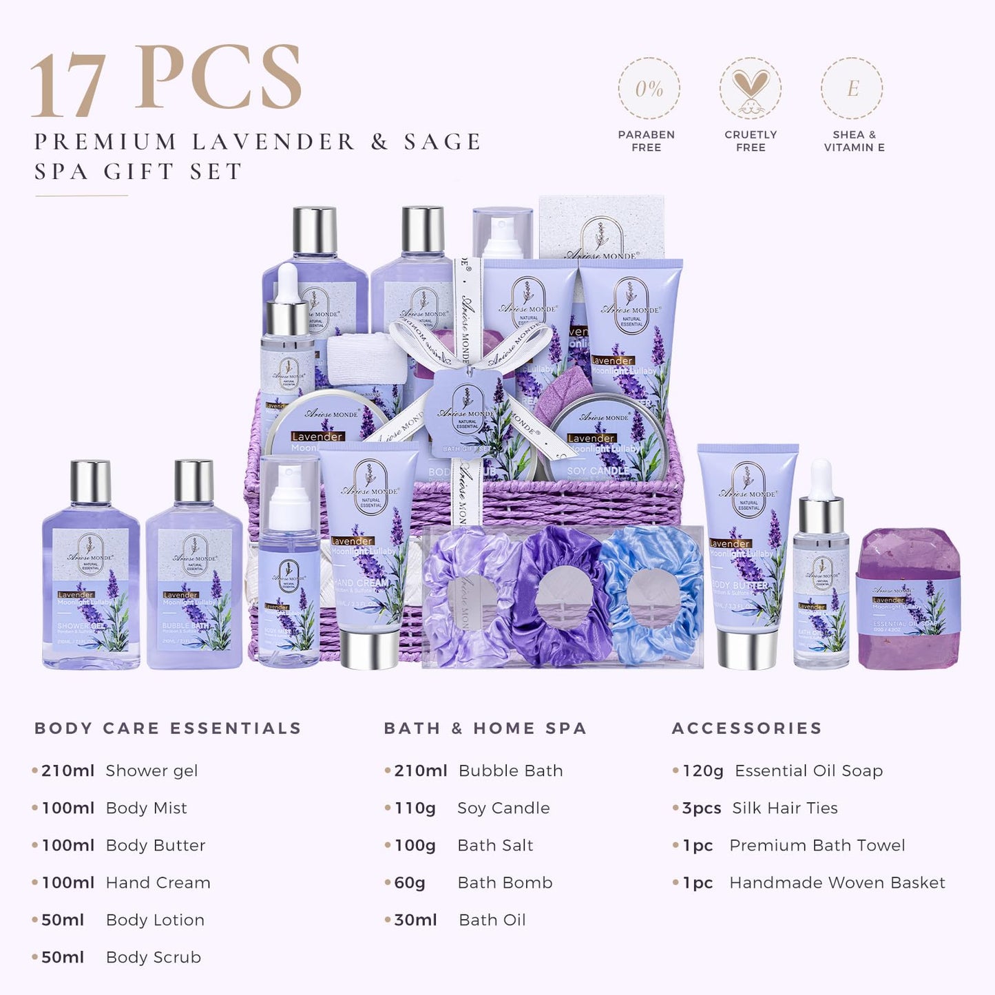 Luxury Spa Gift Basket • Self-Care Bath Set • Gifts for Mom, Wife, Girlfriend, Sister & Grandma