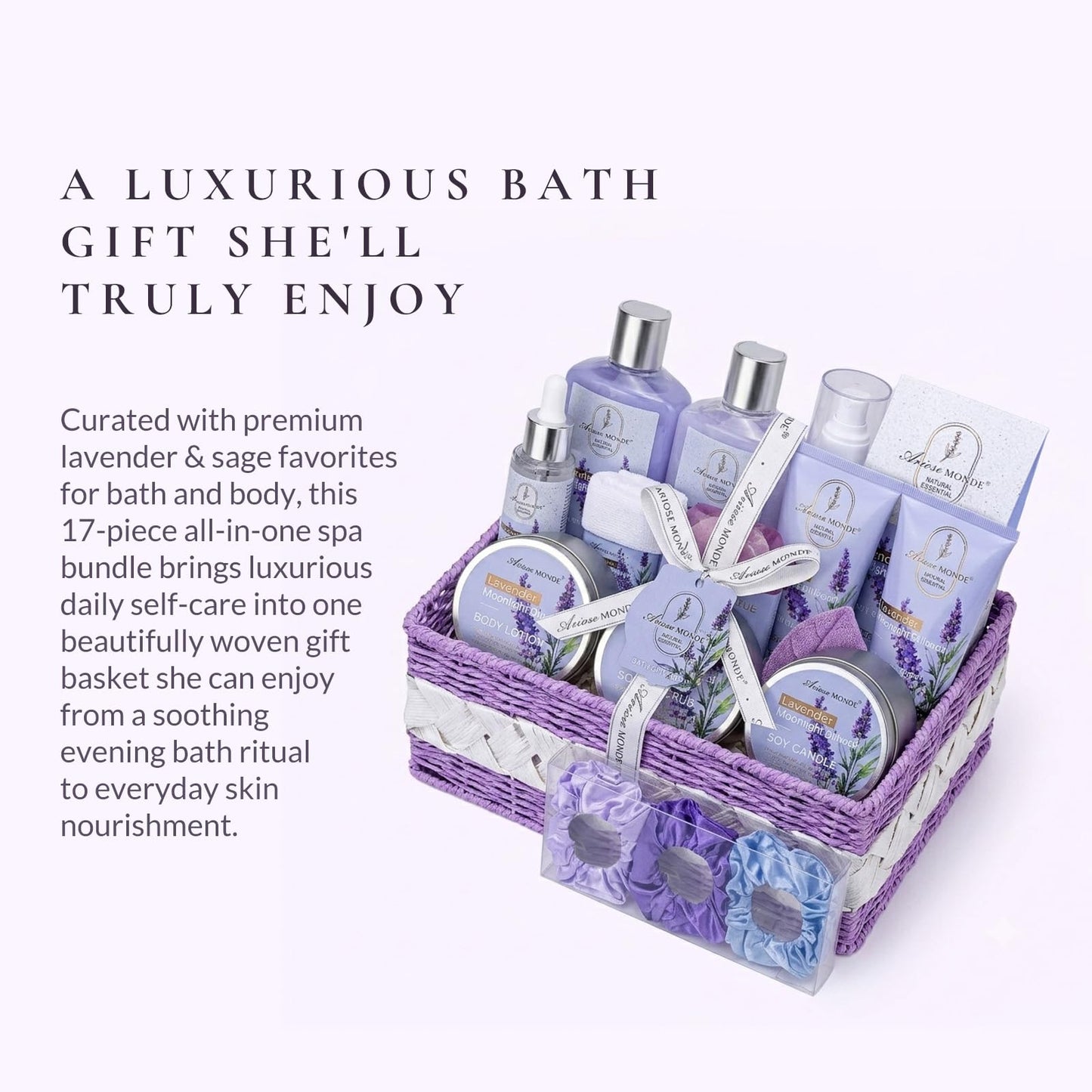 Luxury Spa Gift Basket • Self-Care Bath Set • Gifts for Mom, Wife, Girlfriend, Sister & Grandma