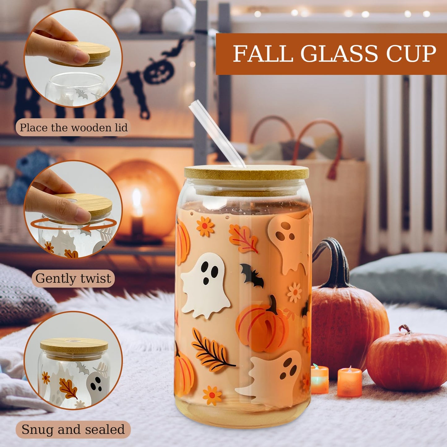 Halloween Boo Basket Gift Set for Women – 16 oz Purple Glass Cup & 6-Piece Halloween Gift Set