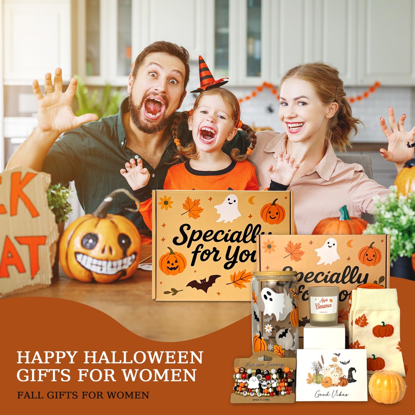 Halloween Boo Basket Gift Set for Women – 16 oz Purple Glass Cup & 6-Piece Halloween Gift Set
