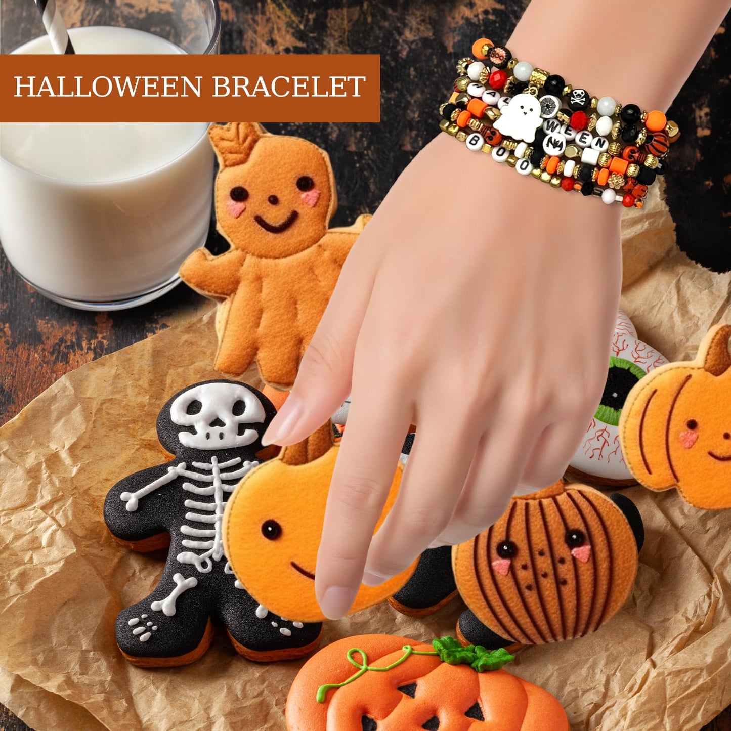Halloween Boo Basket Gift Set for Women – 16 oz Purple Glass Cup & 6-Piece Halloween Gift Set